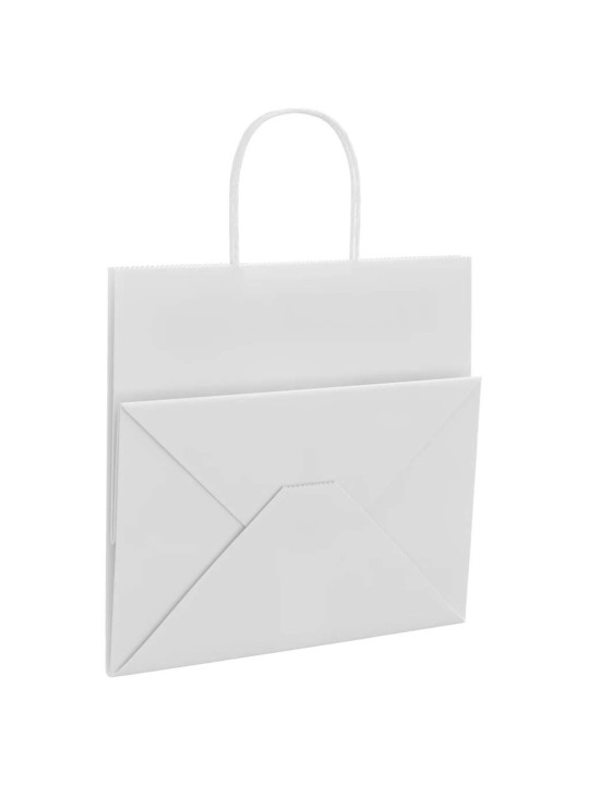 Paperikassit 50 kpl kahvoilla valkoinen 26x17x25 cm