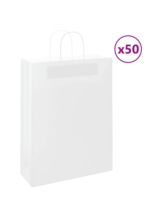 Paperikassit 50 kpl kahvoilla valkoinen 32x12x42 cm