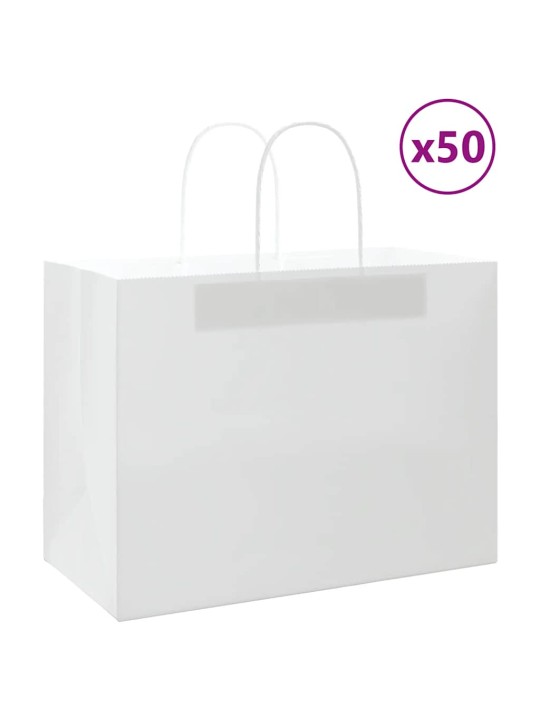 Paperikassit 50 kpl kahvoilla valkoinen 32x17x25 cm