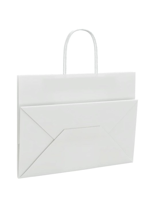 Paperikassit 50 kpl kahvoilla valkoinen 32x17x25 cm