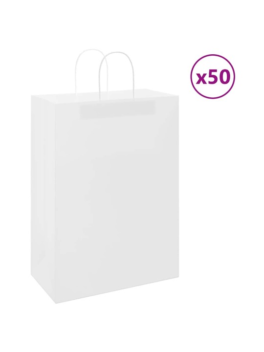 Paperikassit 50 kpl kahvoilla valkoinen 32x17x44 cm