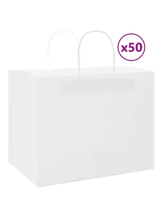 Paperikassit 50 kpl kahvoilla valkoinen 32x22x24 cm