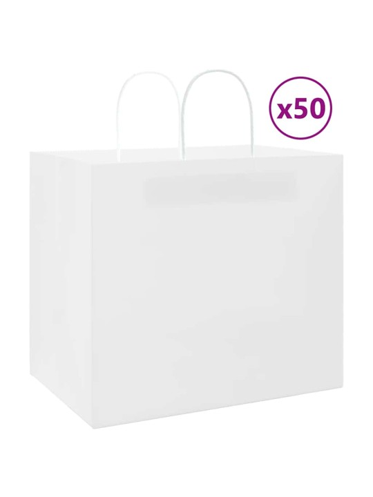 Paperikassit 50 kpl kahvoilla valkoinen 32x22x28 cm