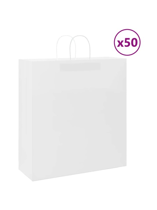 Paperikassit 50 kpl kahvoilla valkoinen 45x17x48 cm
