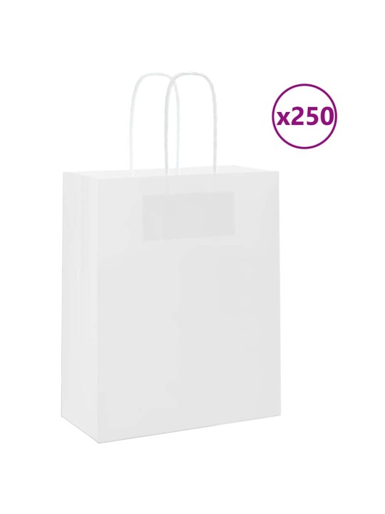 Paperikassit 250 kpl kahvoilla valkoinen 18x8x22 cm