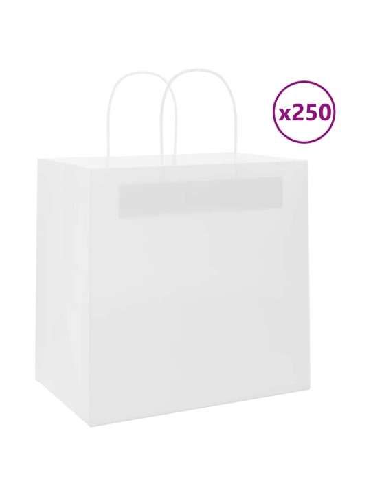 Paperikassit 250 kpl kahvoilla valkoinen 26x17x25 cm