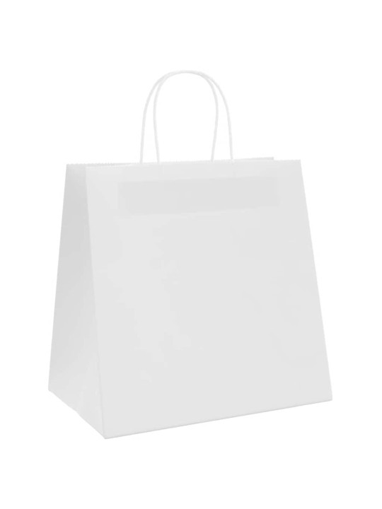 Paperikassit 250 kpl kahvoilla valkoinen 26x17x25 cm