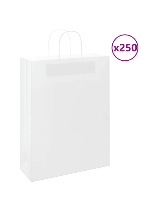 Paperikassit 250 kpl kahvoilla valkoinen 32x12x42 cm