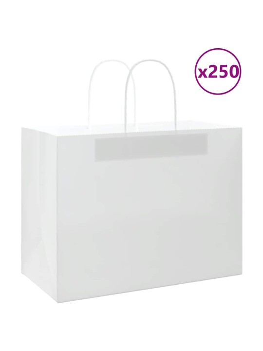 Paperikassit 250 kpl kahvoilla valkoinen 32x17x25 cm
