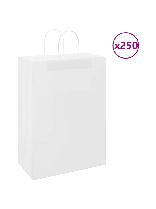 Paperikassit 250 kpl kahvoilla valkoinen 32x17x44 cm