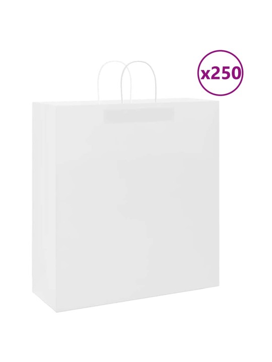 Paperikassit 250 kpl kahvoilla valkoinen 45x17x48 cm