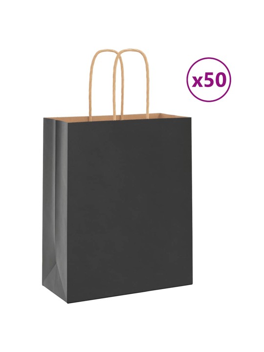 Paperikassit 50 kpl kahvoilla musta 18x8x22 cm
