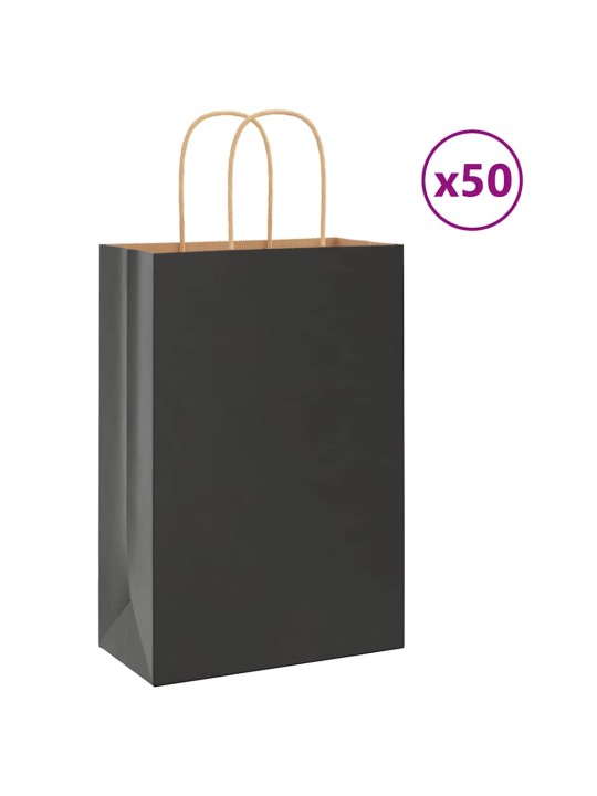 Paperikassit 50 kpl kahvoilla musta 21x11x31 cm