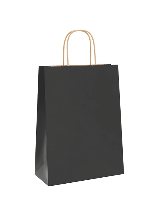 Paperikassit 50 kpl kahvoilla musta 26x12x35 cm
