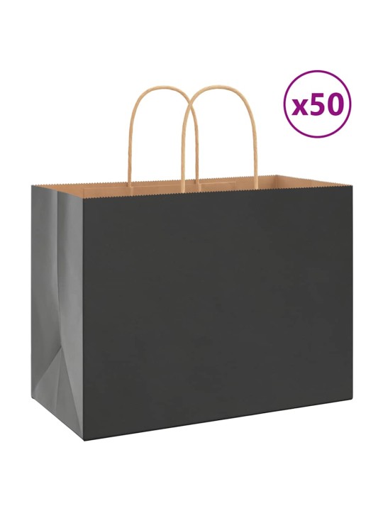 Paperikassit 50 kpl kahvoilla musta 32x17x25 cm