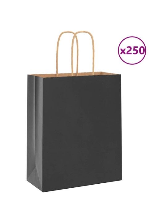 Paperikassit 250 kpl kahvoilla musta 18x8x22 cm