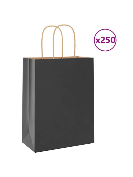 Paperikassit 250 kpl kahvoilla musta 21x11x28 cm