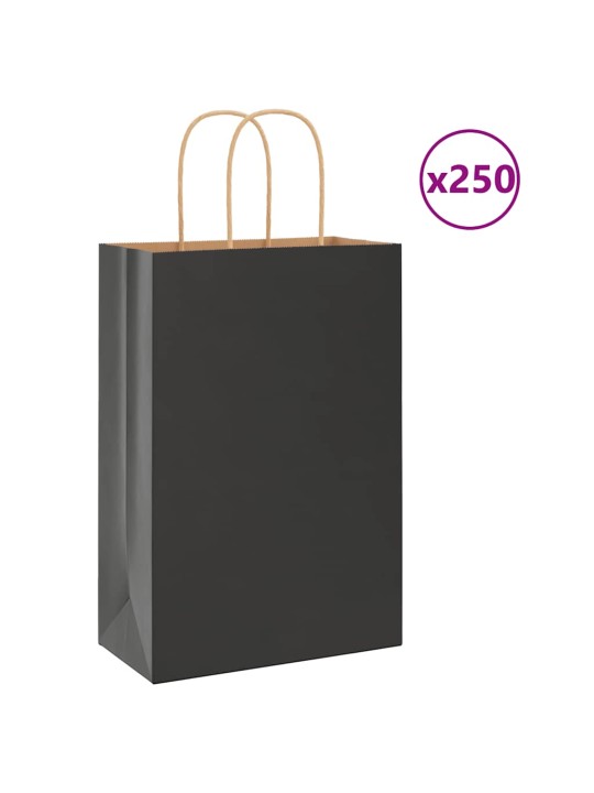 Paperikassit 250 kpl kahvoilla musta 21x11x31 cm