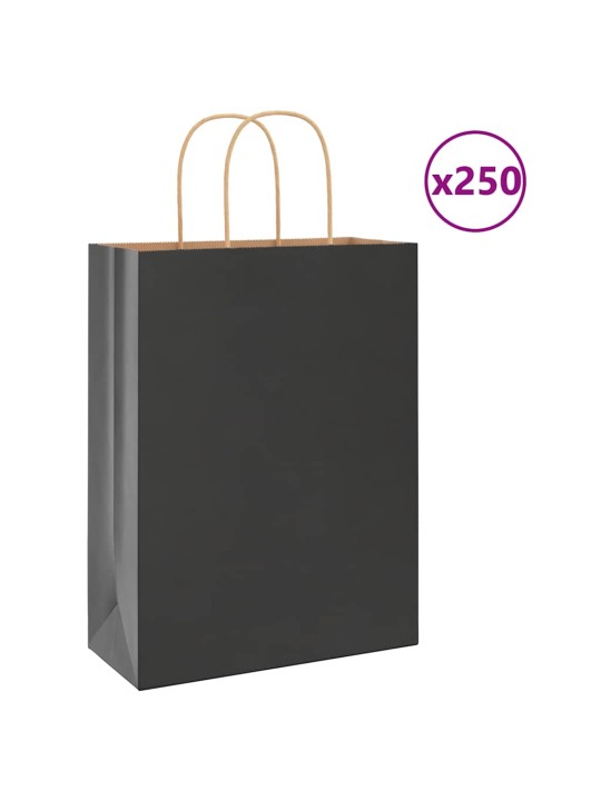 Paperikassit 250 kpl kahvoilla musta 26x12x35 cm