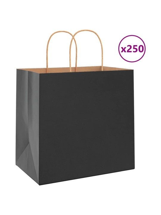 Paperikassit 250 kpl kahvoilla musta 26x17x25 cm