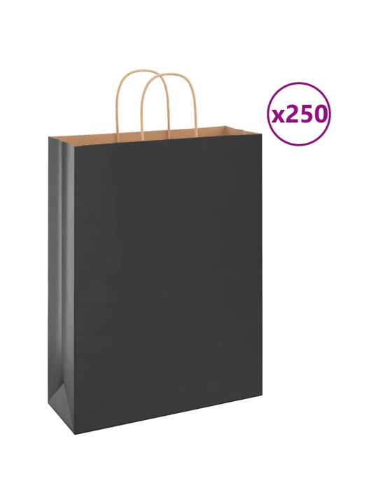 Paperikassit 250 kpl kahvoilla musta 32x12x42 cm