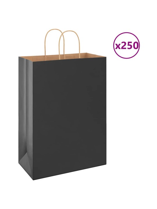 Paperikassit 250 kpl kahvoilla musta 32x17x44 cm