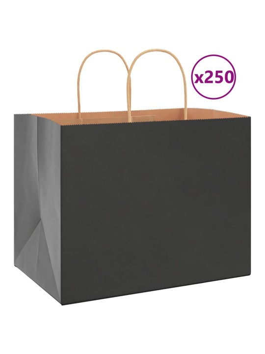 Paperikassit 250 kpl kahvoilla musta 32x22x24 cm
