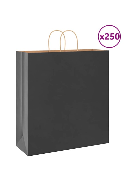 Paperikassit 250 kpl kahvoilla musta 45x17x48 cm