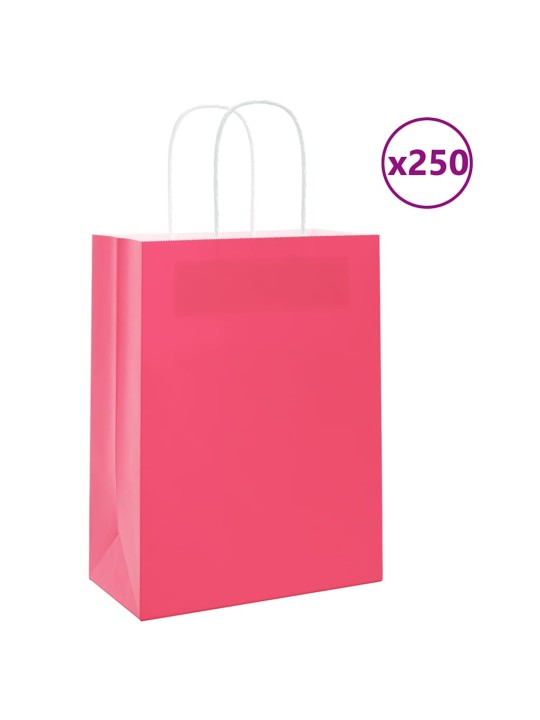 Paperikassit 250 kpl kahvoilla pinkki 21x11x28 cm