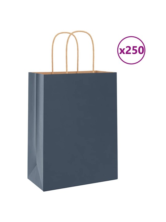 Paperikassit 250 kpl kahvoilla sininen 21x11x28 cm