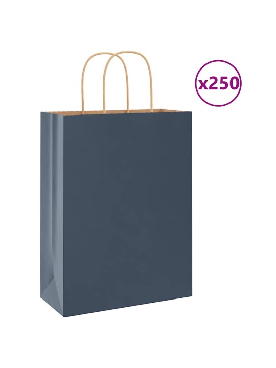 Paperikassit 250 kpl kahvoilla sininen 26x12x35 cm