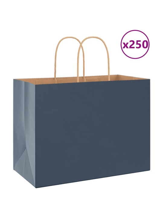 Paperikassit 250 kpl kahvoilla sininen 32x17x25 cm