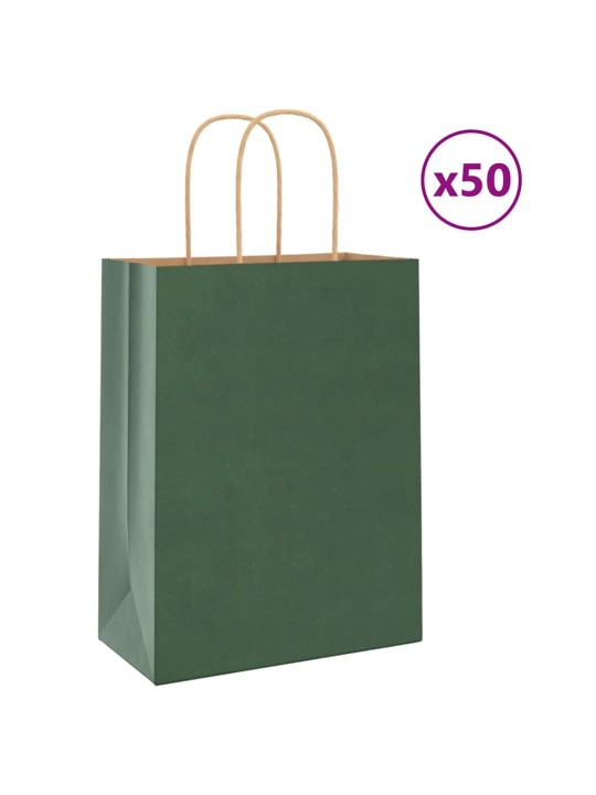 Paperikassit 50 kpl kahvoilla vihreä 21x11x28 cm