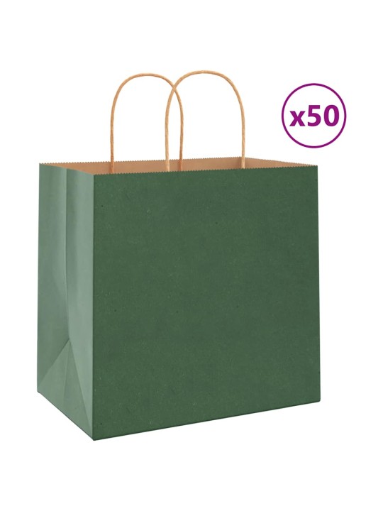 Paperikassit 50 kpl kahvoilla vihreä 26x17x25 cm