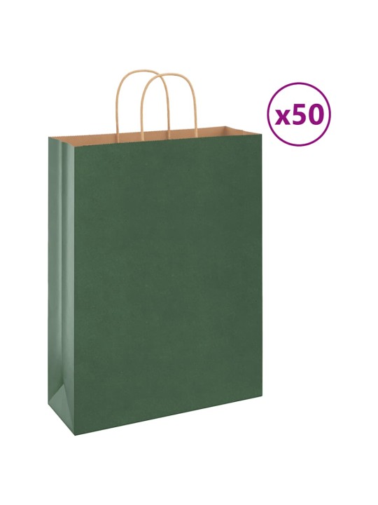 Paperikassit 50 kpl kahvoilla vihreä 32x12x42 cm