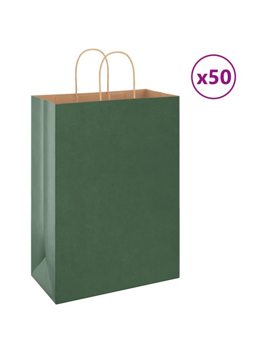 Paperikassit 50 kpl kahvoilla vihreä 32x17x44 cm