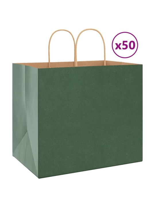 Paperikassit 50 kpl kahvoilla vihreä 32x22x28 cm