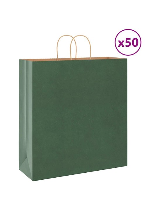 Paperikassit 50 kpl kahvoilla vihreä 45x17x48 cm