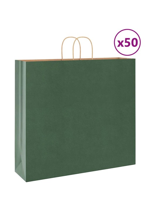 Paperikassit 50 kpl kahvoilla vihreä 54x15x49 cm