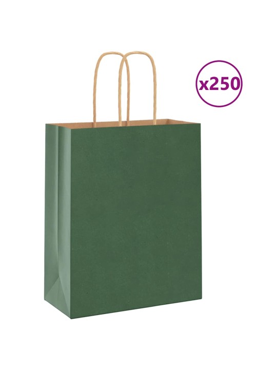 Paperikassit 250 kpl kahvoilla vihreä 18x8x22 cm