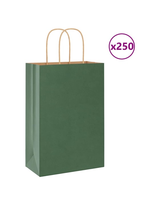 Paperikassit 250 kpl kahvoilla vihreä 21x11x31 cm