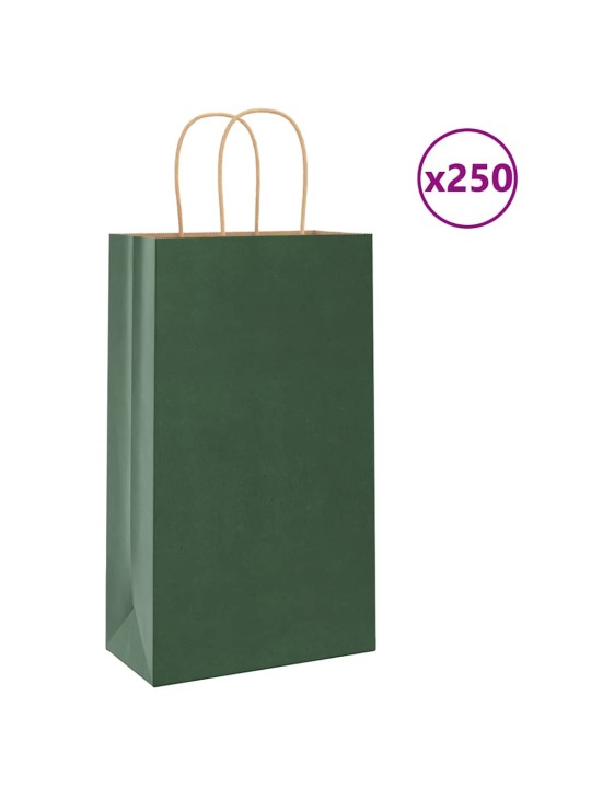 Paperikassit 250 kpl kahvoilla vihreä 21x11x36 cm
