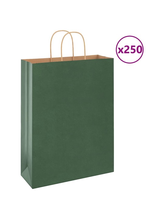 Paperikassit 250 kpl kahvoilla vihreä 32x12x42 cm
