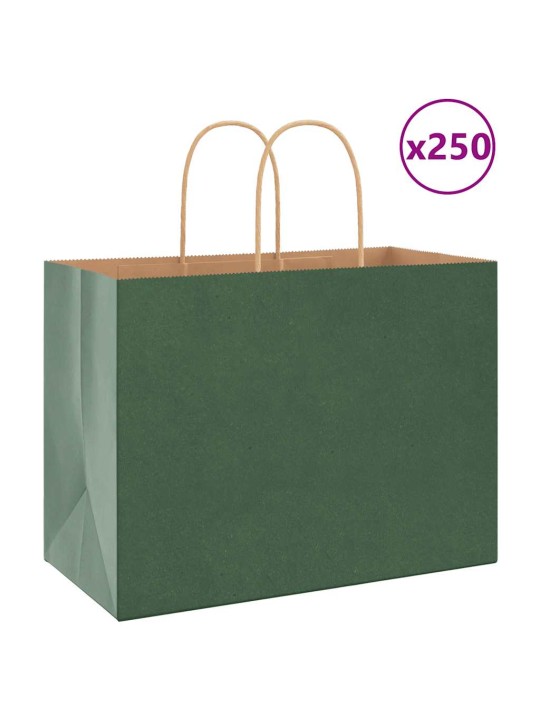 Paperikassit 250 kpl kahvoilla vihreä 32x17x25 cm