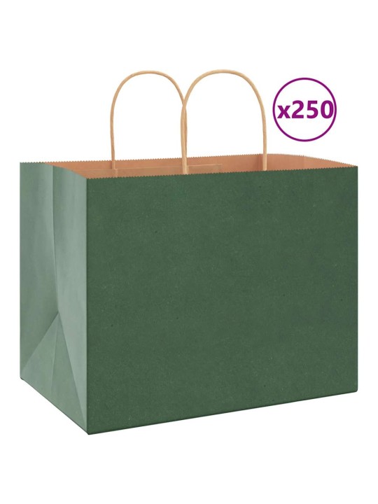 Paperikassit 250 kpl kahvoilla vihreä 32x22x24 cm