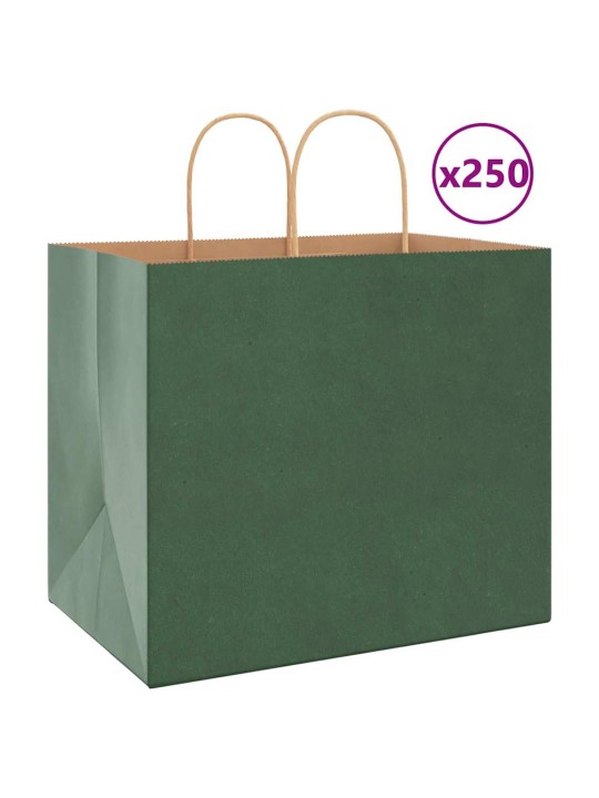 Paperikassit 250 kpl kahvoilla vihreä 32x22x28 cm