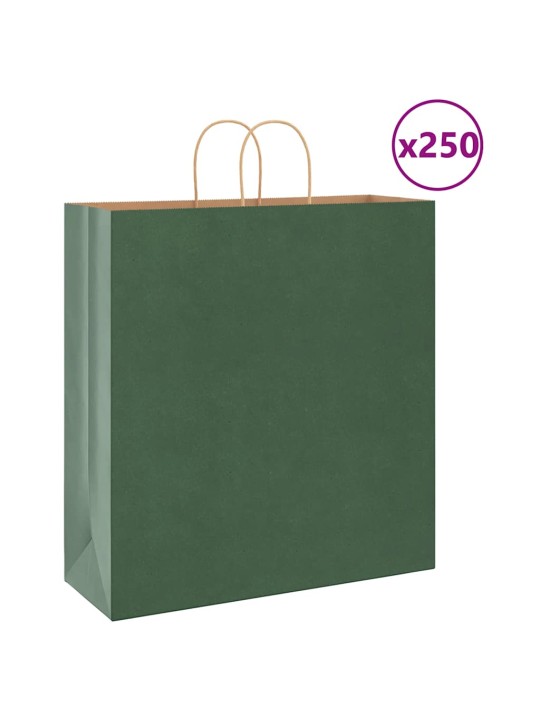 Paperikassit 250 kpl kahvoilla vihreä 45x17x48 cm