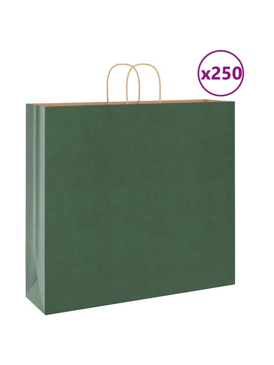 Paperikassit 250 kpl kahvoilla vihreä 54x15x49 cm