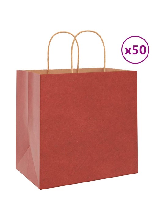 Paperikassit 50 kpl kahvoilla punainen 26x17x25 cm