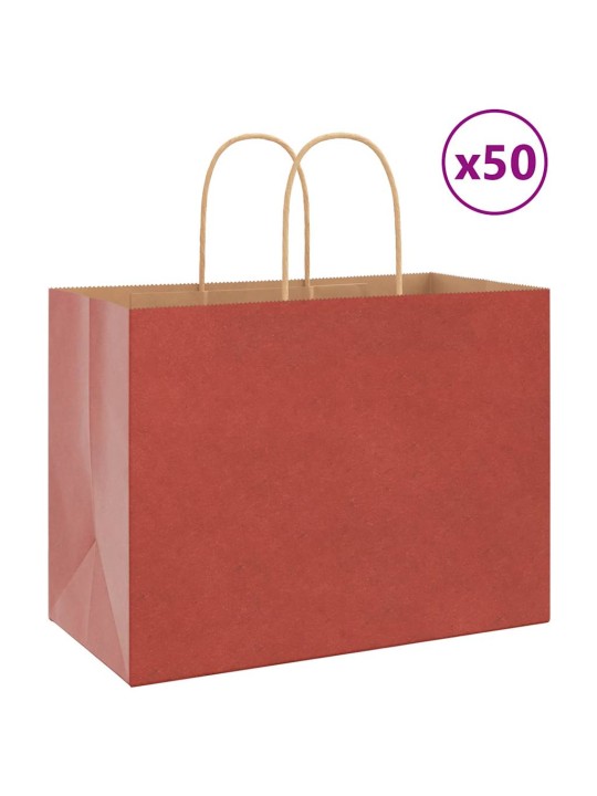 Paperikassit 50 kpl kahvoilla punainen 32x17x25 cm